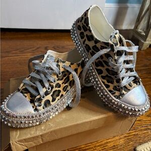 Leopard Print Sneakers with Silver Studs